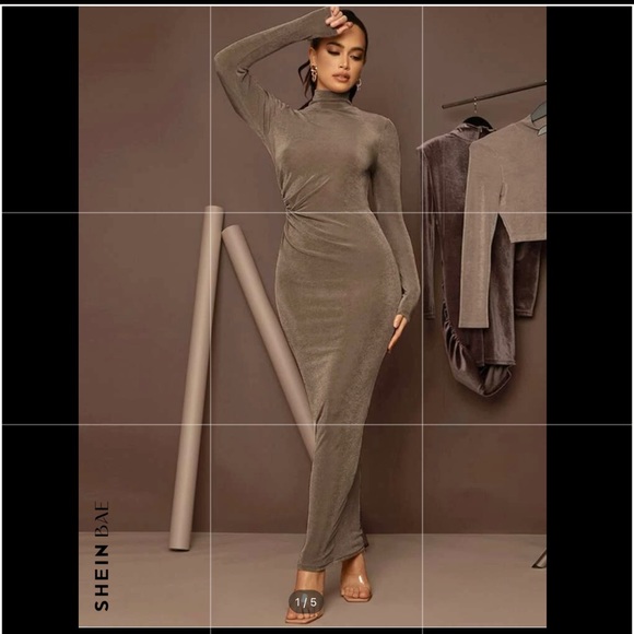 SHEIN BAE High Neck Solid Bodycon Dress new - Picture 2 of 11